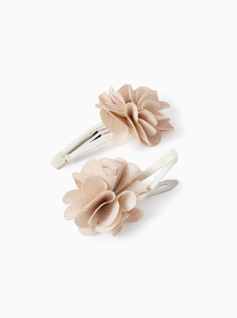 Lot de 2 pinces à cheveux avec fleurs 3D Beige - Kiabi