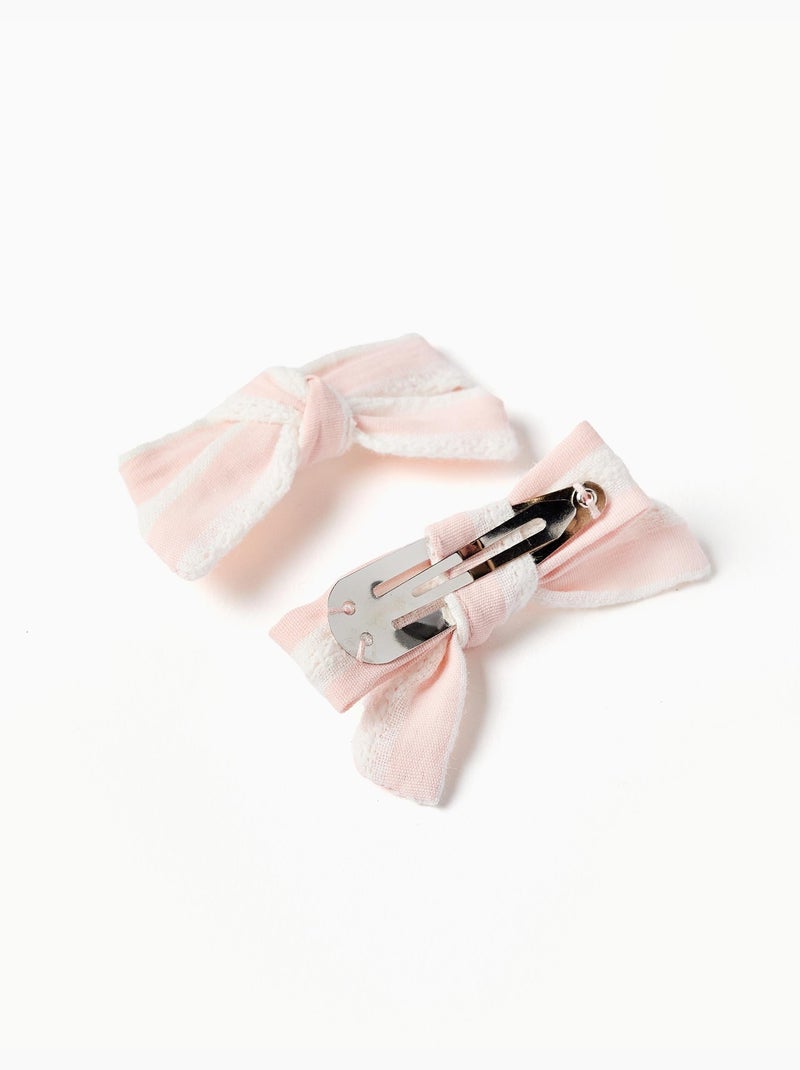 Lot de 2 pinces à cheveux avec nœud rayé Rose clair - Kiabi