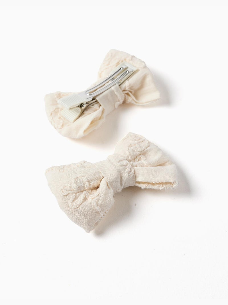 Lot de 2 pinces à cheveux avec nœuds et broderie Beige - Kiabi