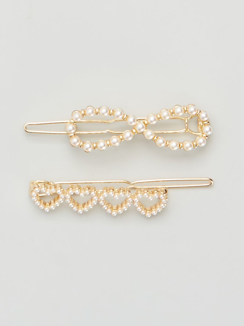 Lot de 2 pinces avec perles doré - Kiabi