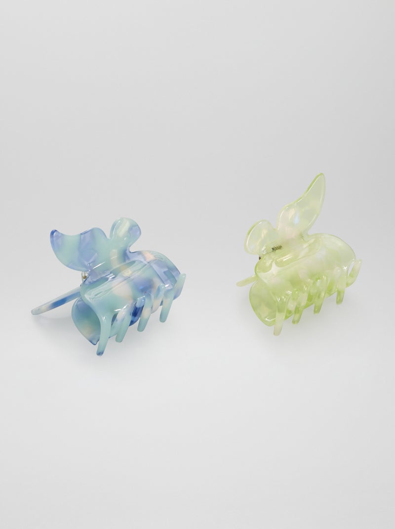 Lot de 2 pinces crabes forme papillon Vert/bleu - Kiabi
