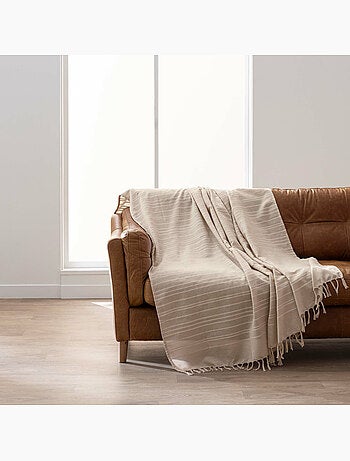 Lot de 2 plaids lilia 180 x 220 cm – 100 % coton – plaid à franges beige