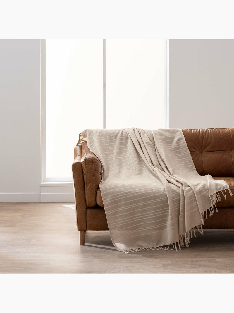 Lot de 2 plaids lilia 180 x 220 cm – 100 % coton – plaid à franges beige Beige - Kiabi