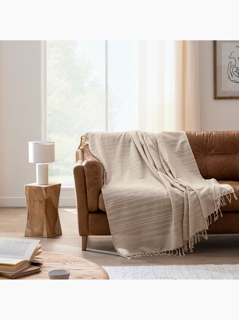 Lot de 2 plaids lilia 180 x 220 cm – 100 % coton – plaid à franges beige Beige - Kiabi