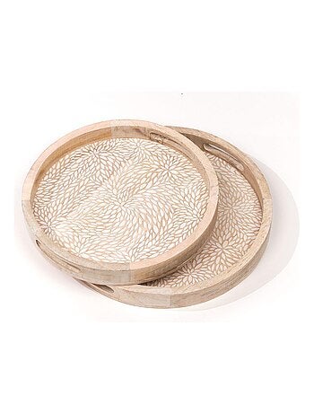 Lot de 2 plateaux arrondis motif devant bois MANGO WOOD