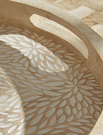 Lot de 2 plateaux arrondis motif devant bois MANGO WOOD