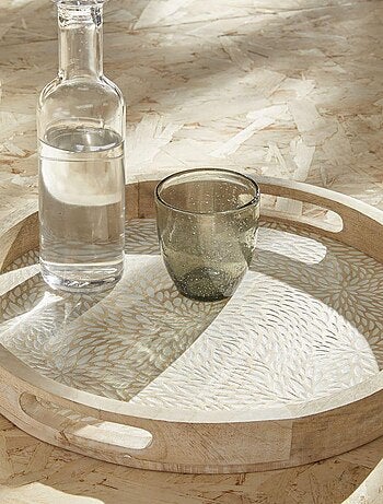 Lot de 2 plateaux arrondis motif devant bois MANGO WOOD