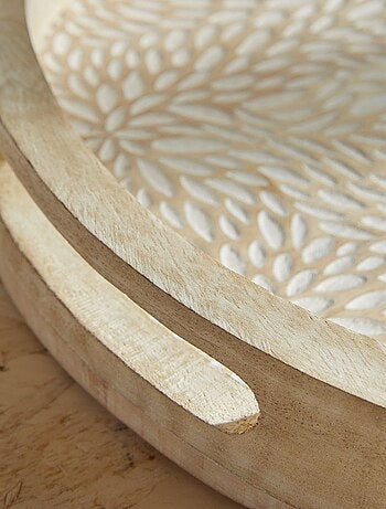 Lot de 2 plateaux arrondis motif devant bois MANGO WOOD