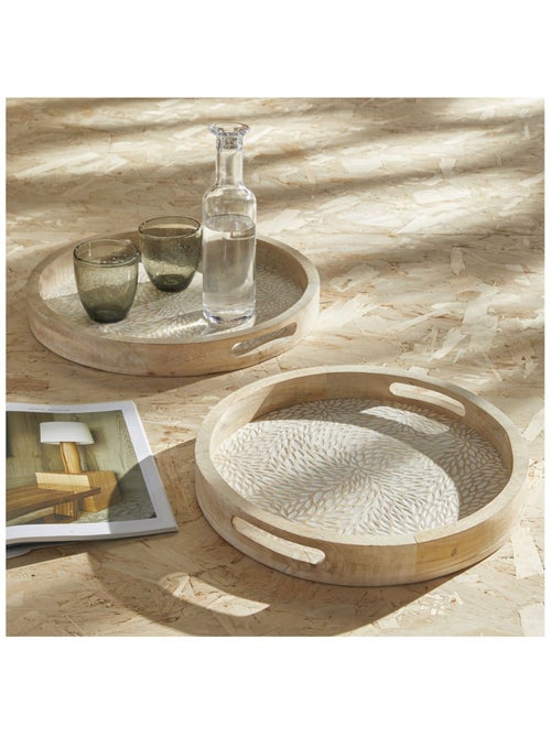 Lot de 2 plateaux arrondis motif devant bois MANGO WOOD - Kiabi