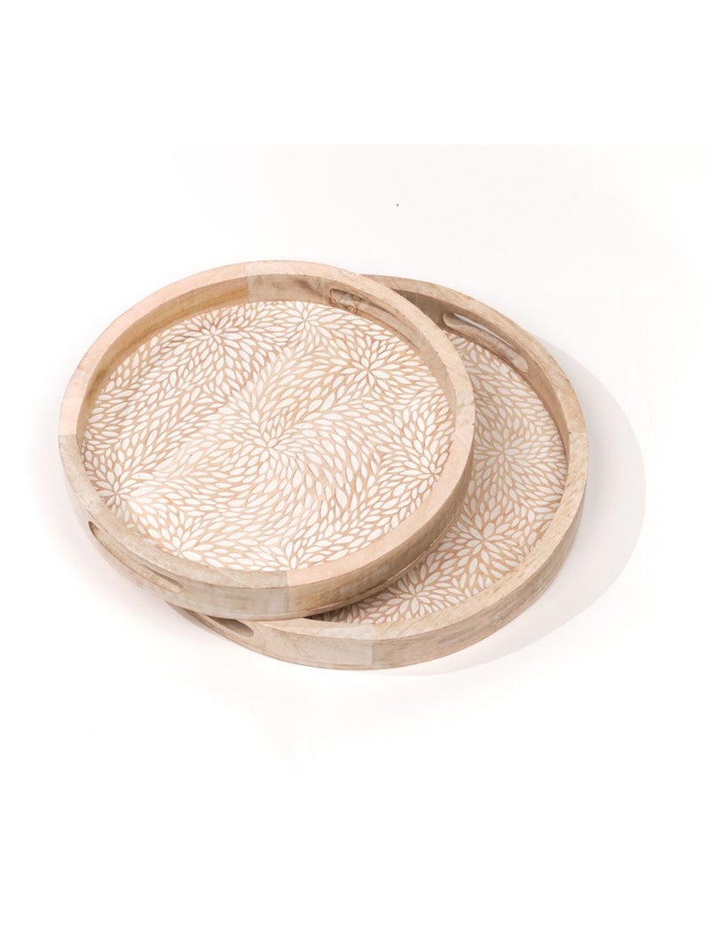 Lot de 2 plateaux arrondis motif devant bois MANGO WOOD Beige - Kiabi
