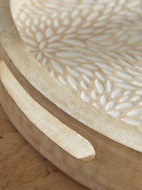 Lot de 2 plateaux arrondis motif devant bois MANGO WOOD - Kiabi