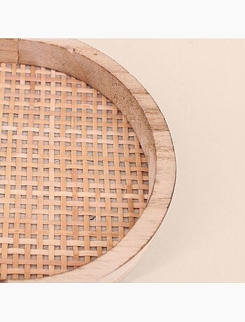 Lot de 2 plateaux ovales en bois et rotin