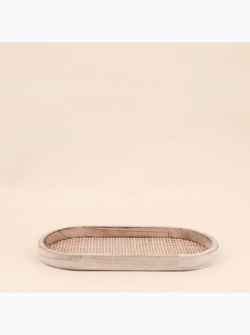 Lot de 2 plateaux ovales en bois et rotin - Kiabi