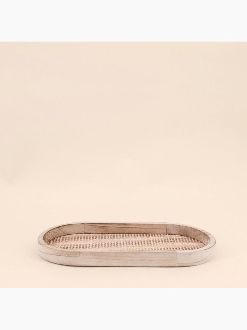 Lot de 2 plateaux ovales en bois et rotin Beige - Kiabi