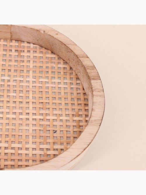 Lot de 2 plateaux ovales en bois et rotin - Kiabi