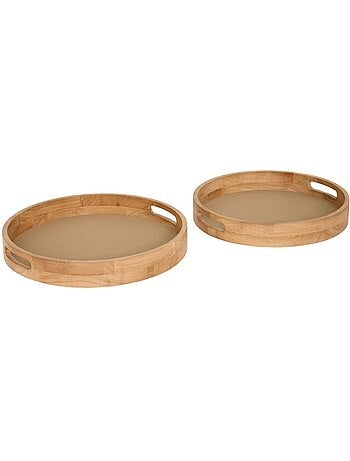 Lot de 2 plateaux ronds en bois d'hévéa bonie
