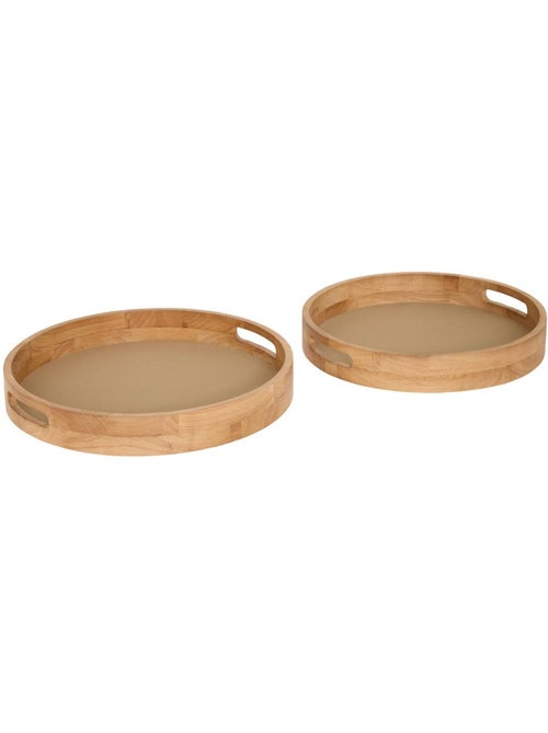 Lot de 2 plateaux ronds en bois d'hévéa bonie - Kiabi