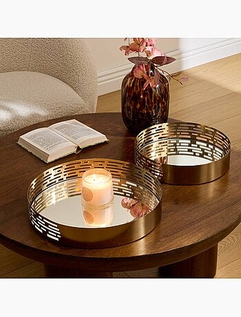 Lot de 2 plateaux ronds en métal et verre taymy