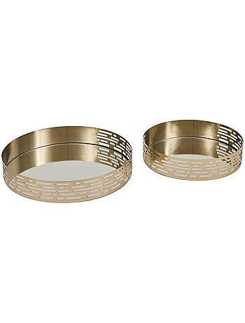 Lot de 2 plateaux ronds en métal et verre taymy