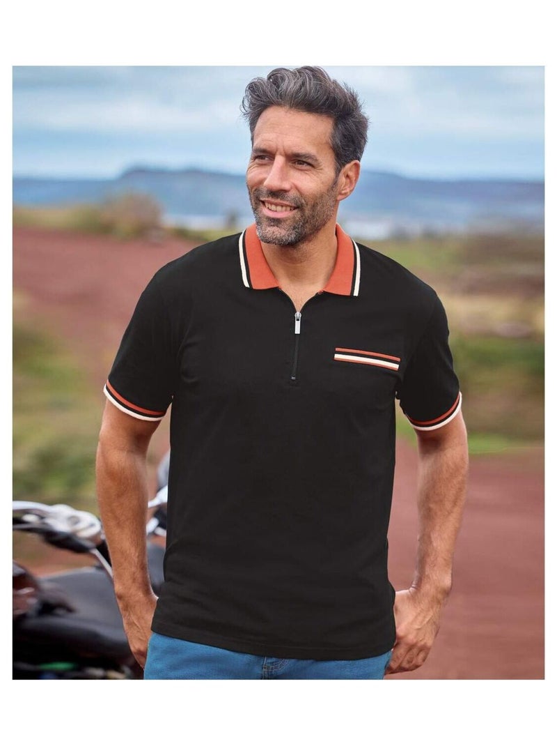 Lot de 2 Polos Col Zippé   - ATLAS FOR MEN Noir Rouge - Kiabi