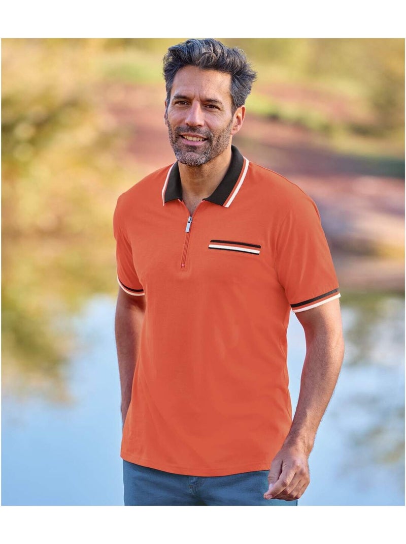 Lot de 2 Polos Col Zippé   - ATLAS FOR MEN Noir Rouge - Kiabi
