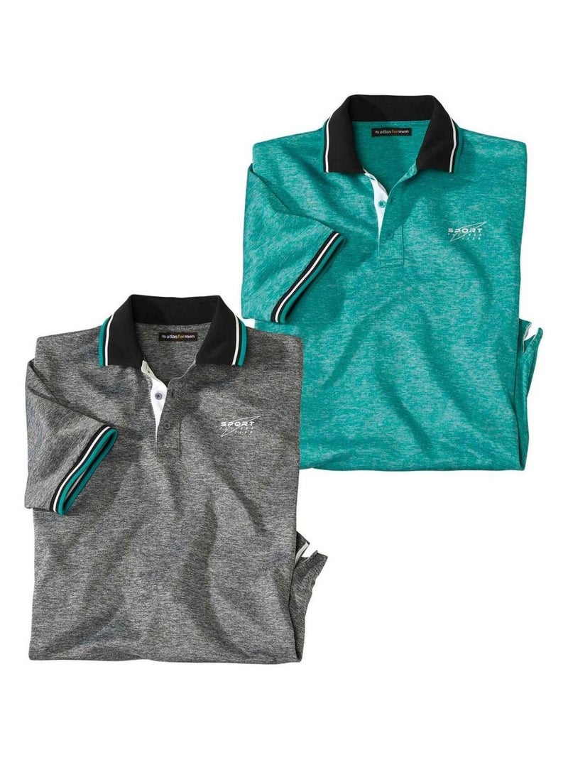 Lot de 2 Polos Flammés Sport Outdoor  - Atlas For Men Bleu Noir - Kiabi
