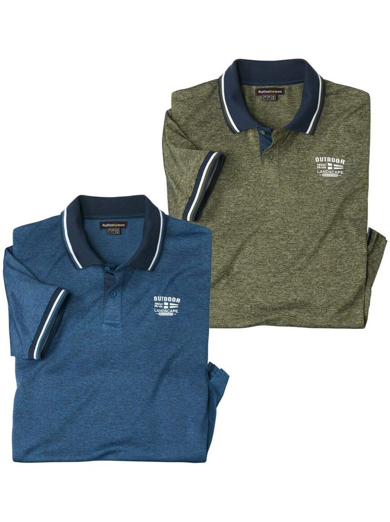 Lot de 2 Polos Fluides Outdoor   - ATLAS FOR MEN Bleu Vert - Kiabi