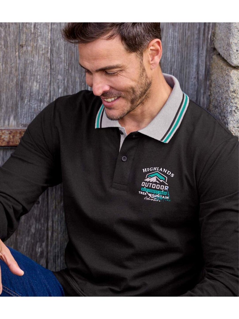 Lot de 2 Polos Manches Longues   - ATLAS FOR MEN Bleu Noir - Kiabi