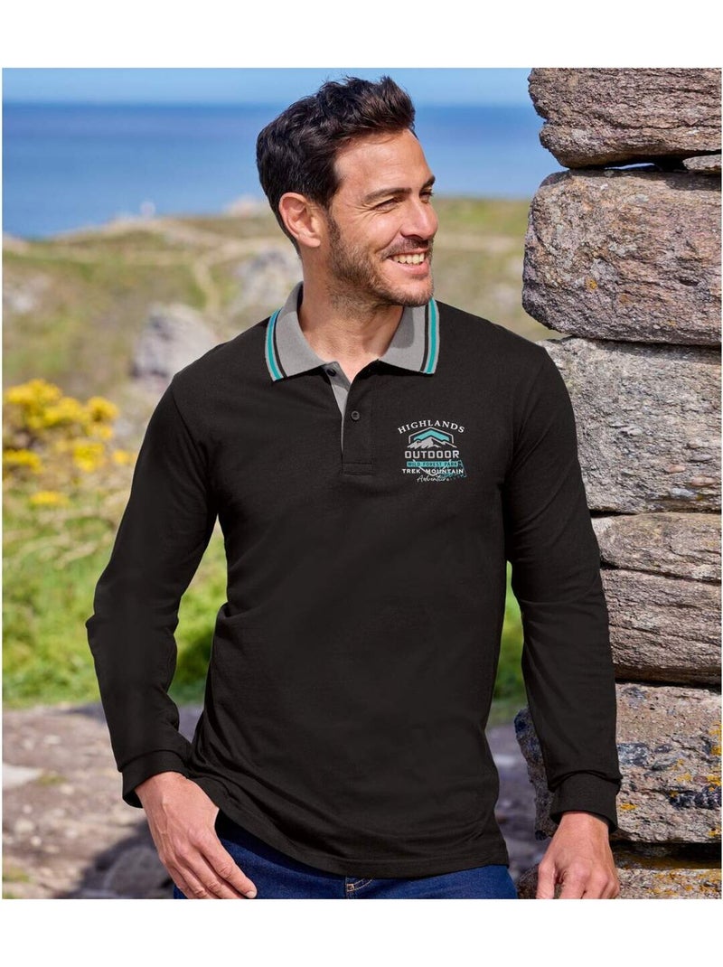 Lot de 2 Polos Manches Longues   - ATLAS FOR MEN Bleu Noir - Kiabi