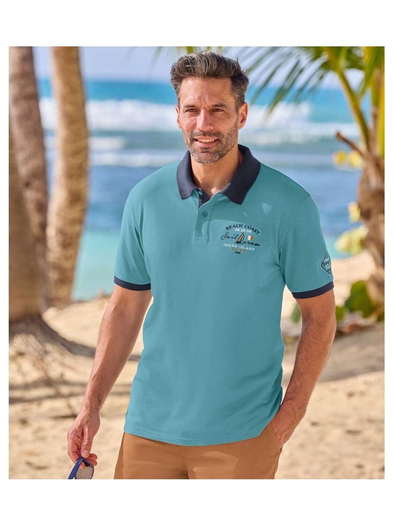 Lot de 2 Polos Piqués Brodés   - ATLAS FOR MEN Blanc Vert - Kiabi