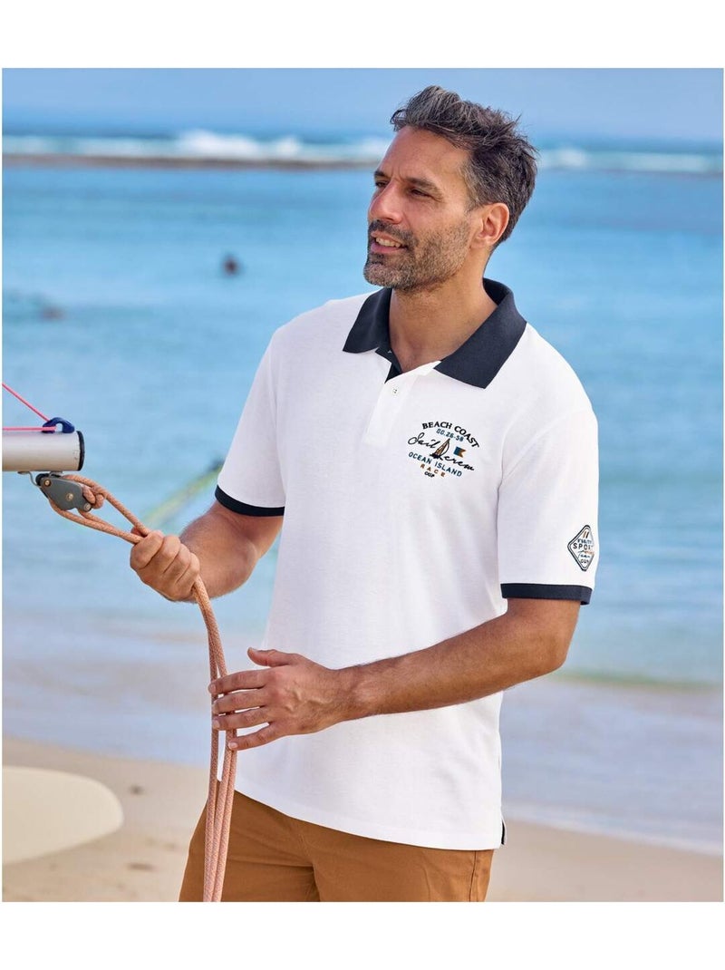 Lot de 2 Polos Piqués Brodés   - ATLAS FOR MEN Blanc Vert - Kiabi
