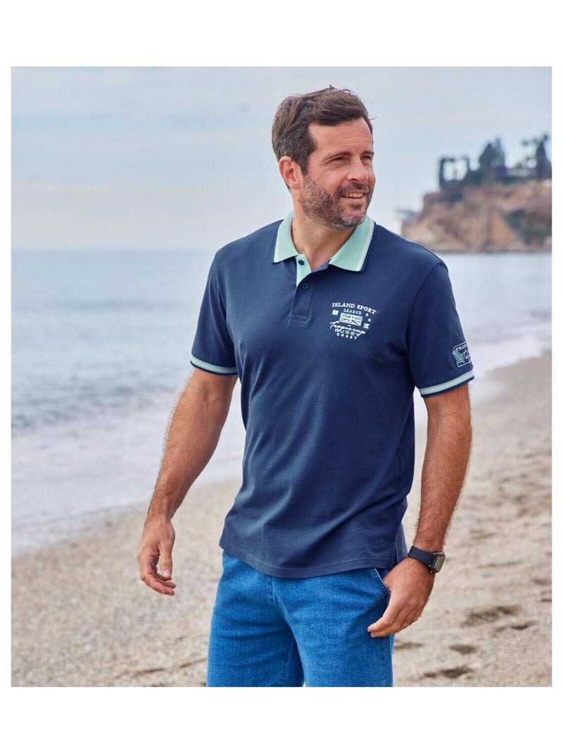 Lot de 2 Polos Piqués Islands Sailing   - ATLAS FOR MEN Bleu turquoise - Kiabi