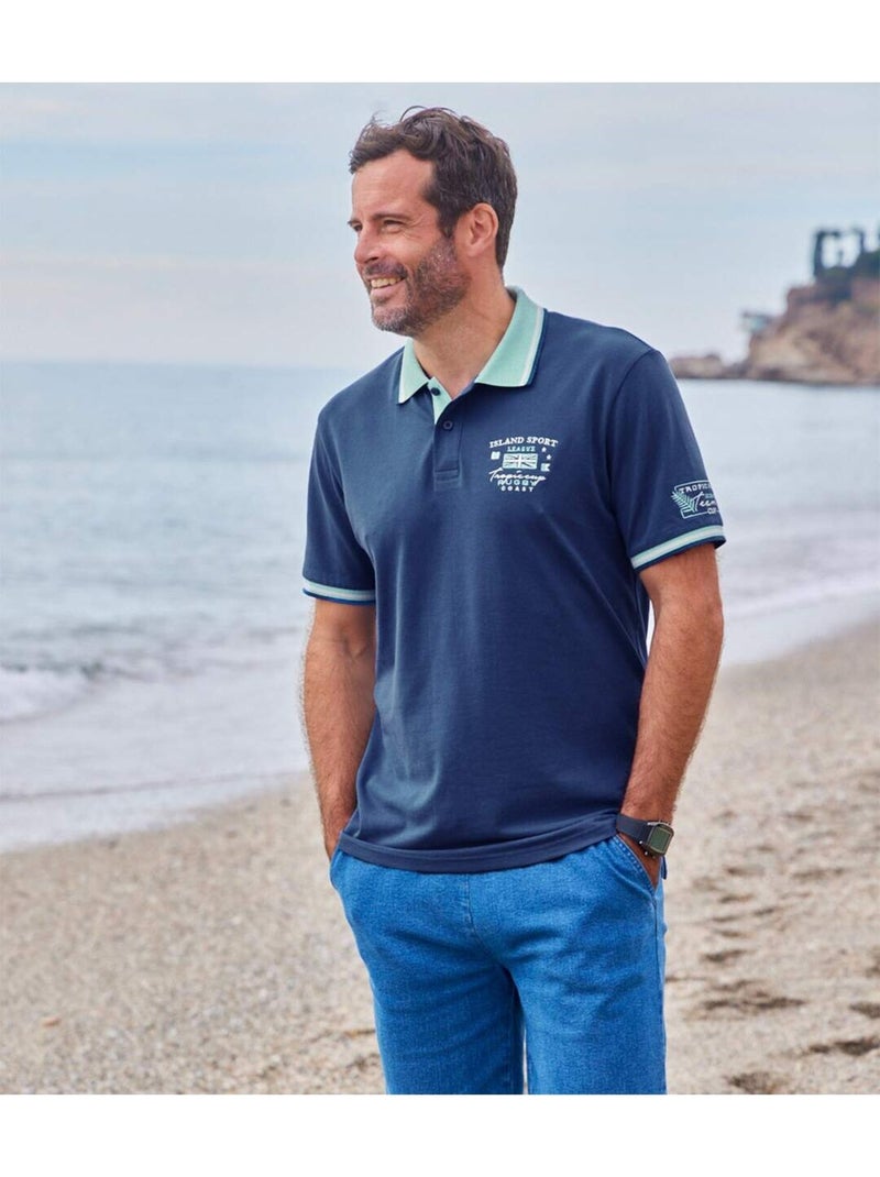 Lot de 2 Polos Piqués Islands Sailing   - ATLAS FOR MEN Bleu turquoise - Kiabi