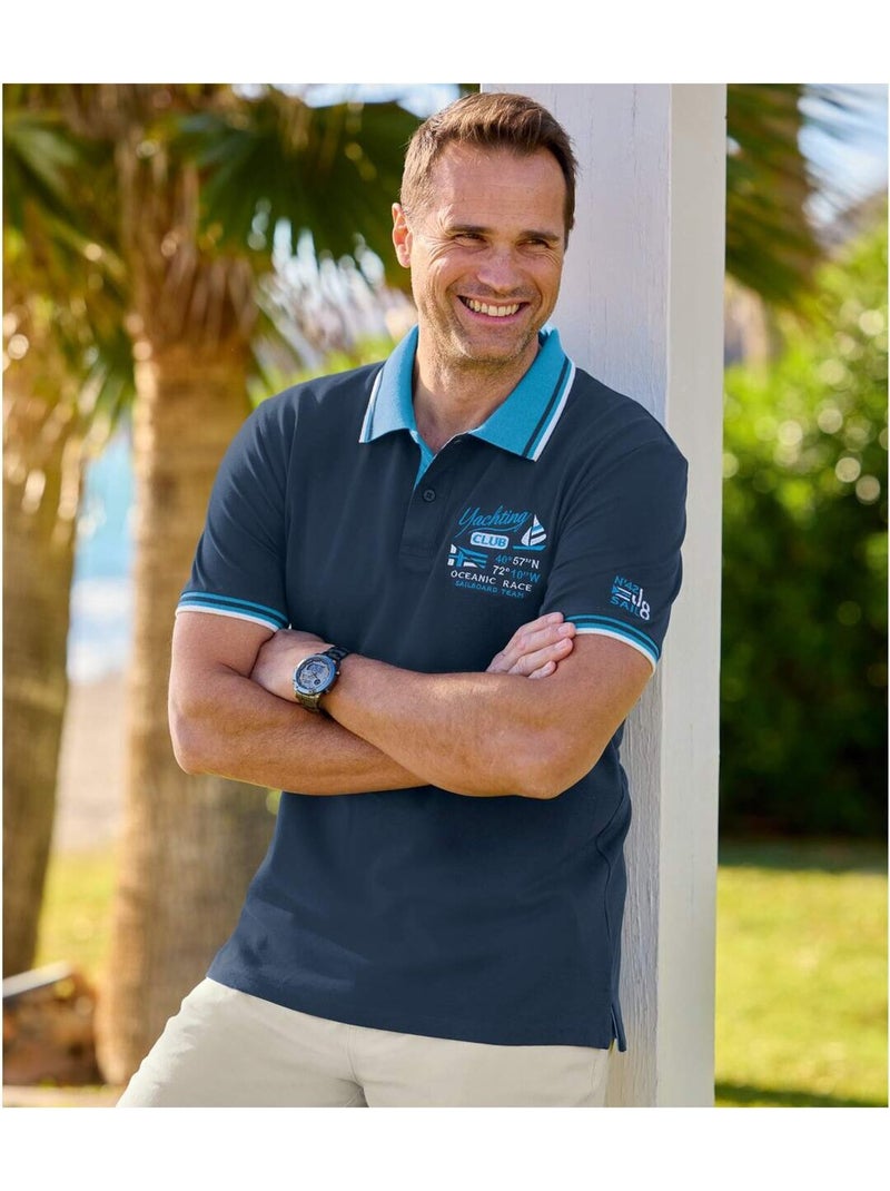 Lot de 2 Polos Piqués Nautiques   - ATLAS FOR MEN Bleu Bleu - Kiabi