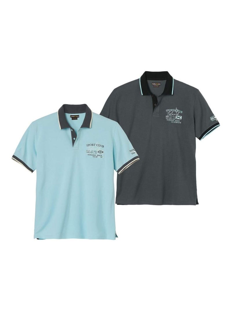 Lot de 2 Polos Piqués Pacific   - ATLAS FOR MEN Bleu Gris - Kiabi