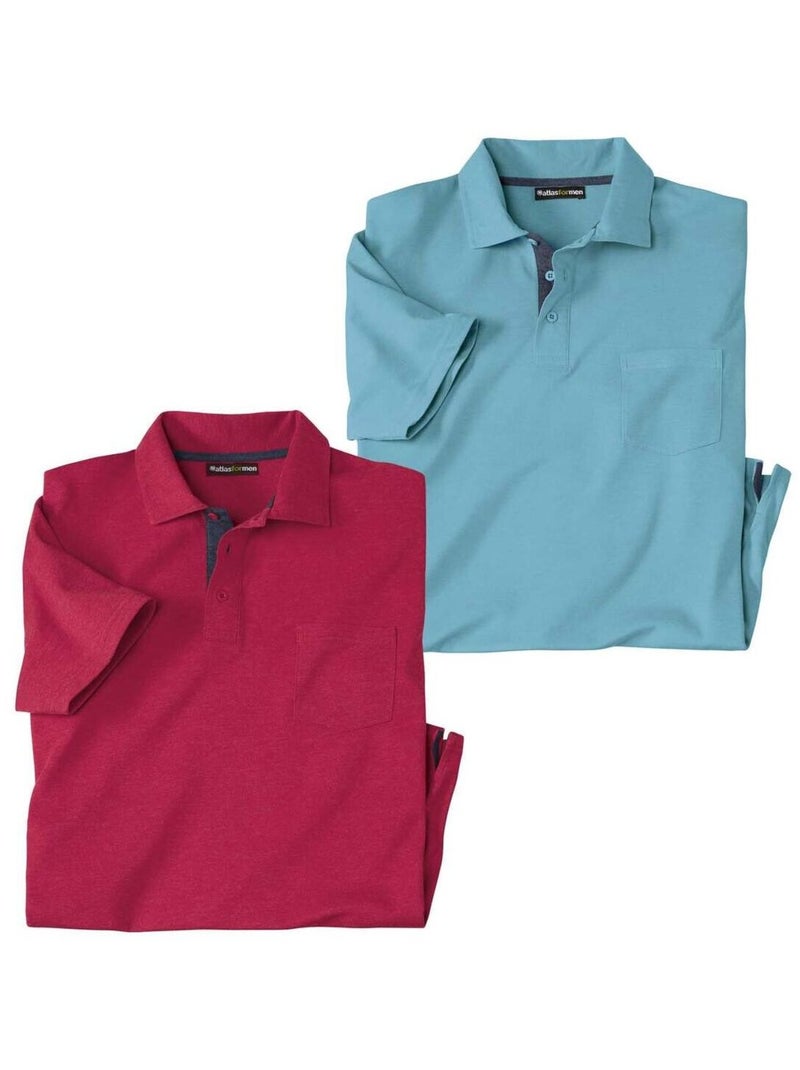 Lot de 2 Polos Sport Casual   - ATLAS FOR MEN Bleu Rouge - Kiabi