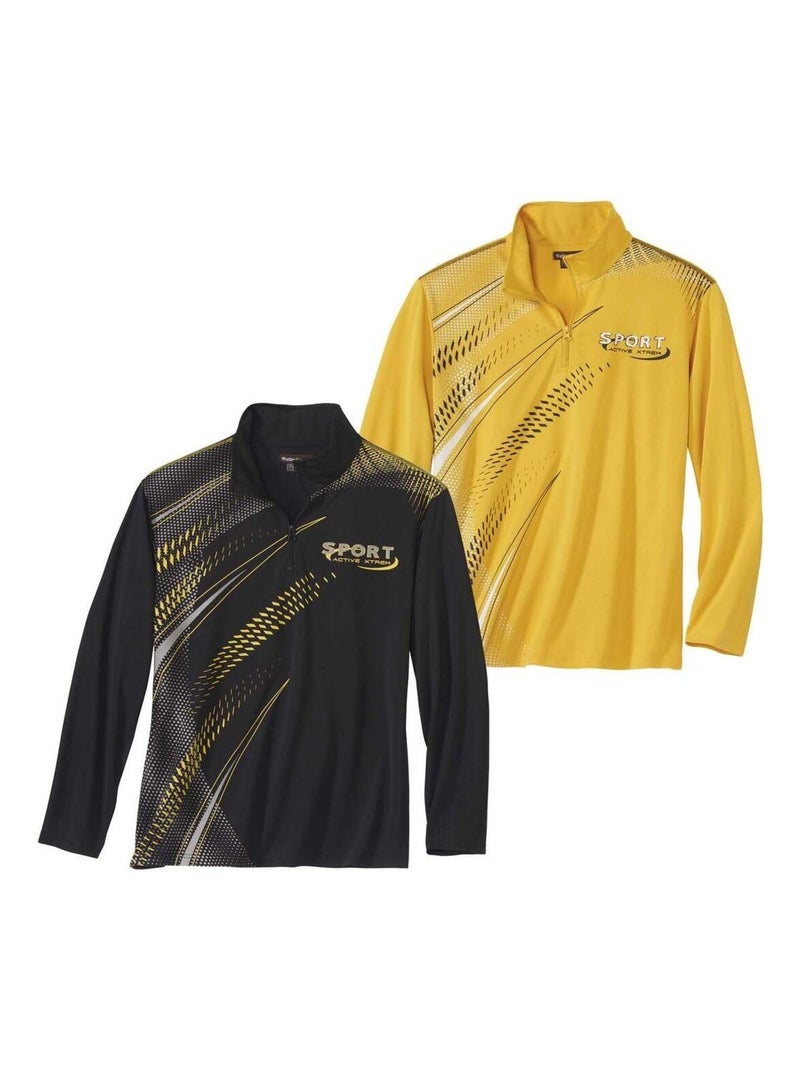 Lot de 2 Polos Sport Col Zippé - Atlas For Men Noir Jaune - Kiabi