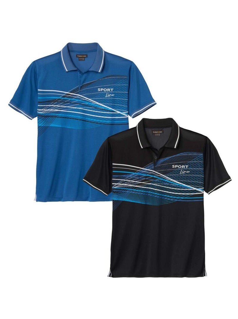 Lot de 2 Polos Sport Line   - ATLAS FOR MEN Bleu Noir - Kiabi