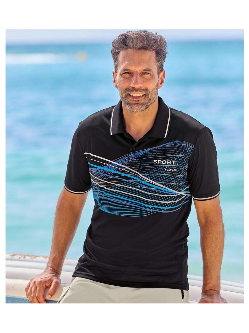 Lot de 2 Polos Sport Line   - ATLAS FOR MEN Bleu Noir - Kiabi
