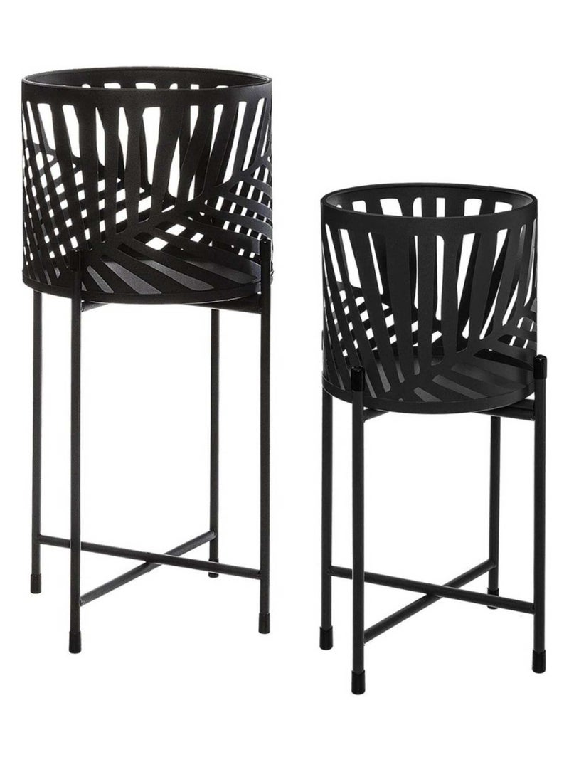 Lot de 2 portes plante en métal Leaf noir Noir - Kiabi