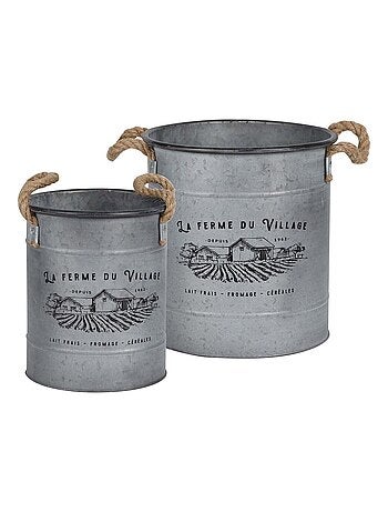 Lot de 2 pots à fleurs métal décoré