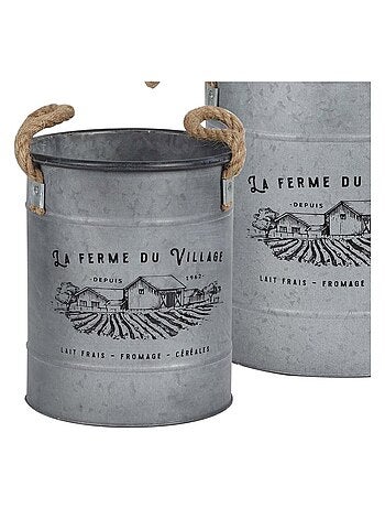 Lot de 2 pots à fleurs métal décoré