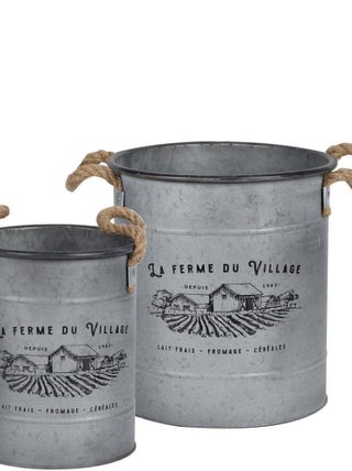 Lot de 2 pots à fleurs métal décoré