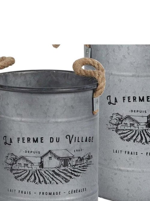 Lot de 2 pots à fleurs métal décoré - Kiabi