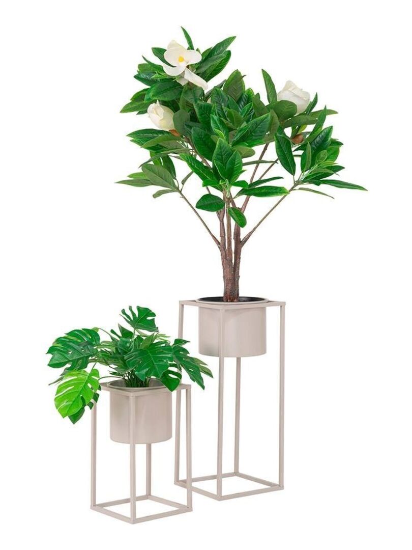 Lot de 2 pots de fleur en métal Marla beige gris Beige - Kiabi