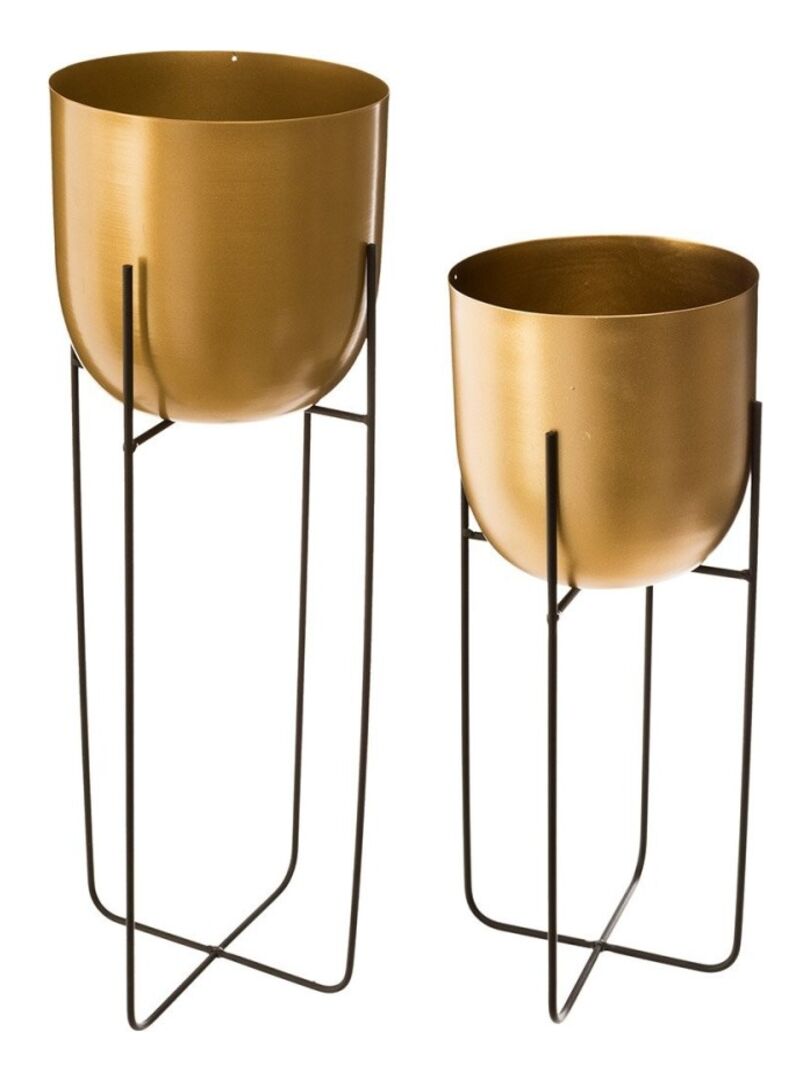 Lot de 2 pots ronds en métal avec support doré Jaune - Kiabi