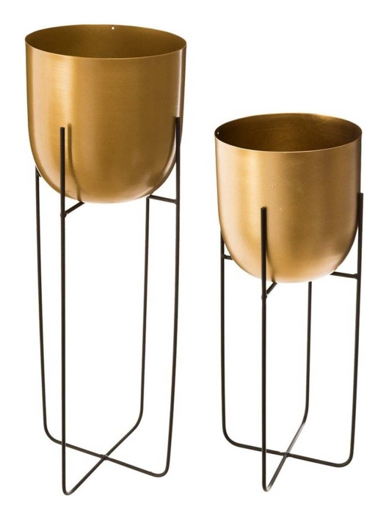 Lot de 2 pots ronds en métal avec support doré Jaune - Kiabi