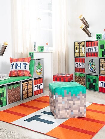 Lot de 2 poufs en velours - bloc d’herbe et cube TNT 'Roba' - Minecraft