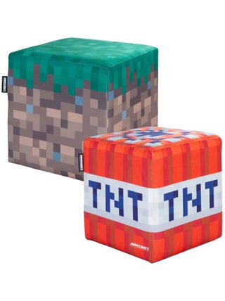 Lot de 2 poufs en velours - bloc d’herbe et cube TNT 'Roba' - Minecraft
