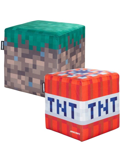 Lot de 2 poufs en velours bloc d'herbe et cube TNT 'Minecraft' ROBA - Kiabi